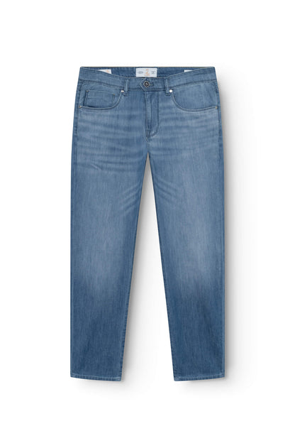 jeans slim en coton et lin bleu pour homme