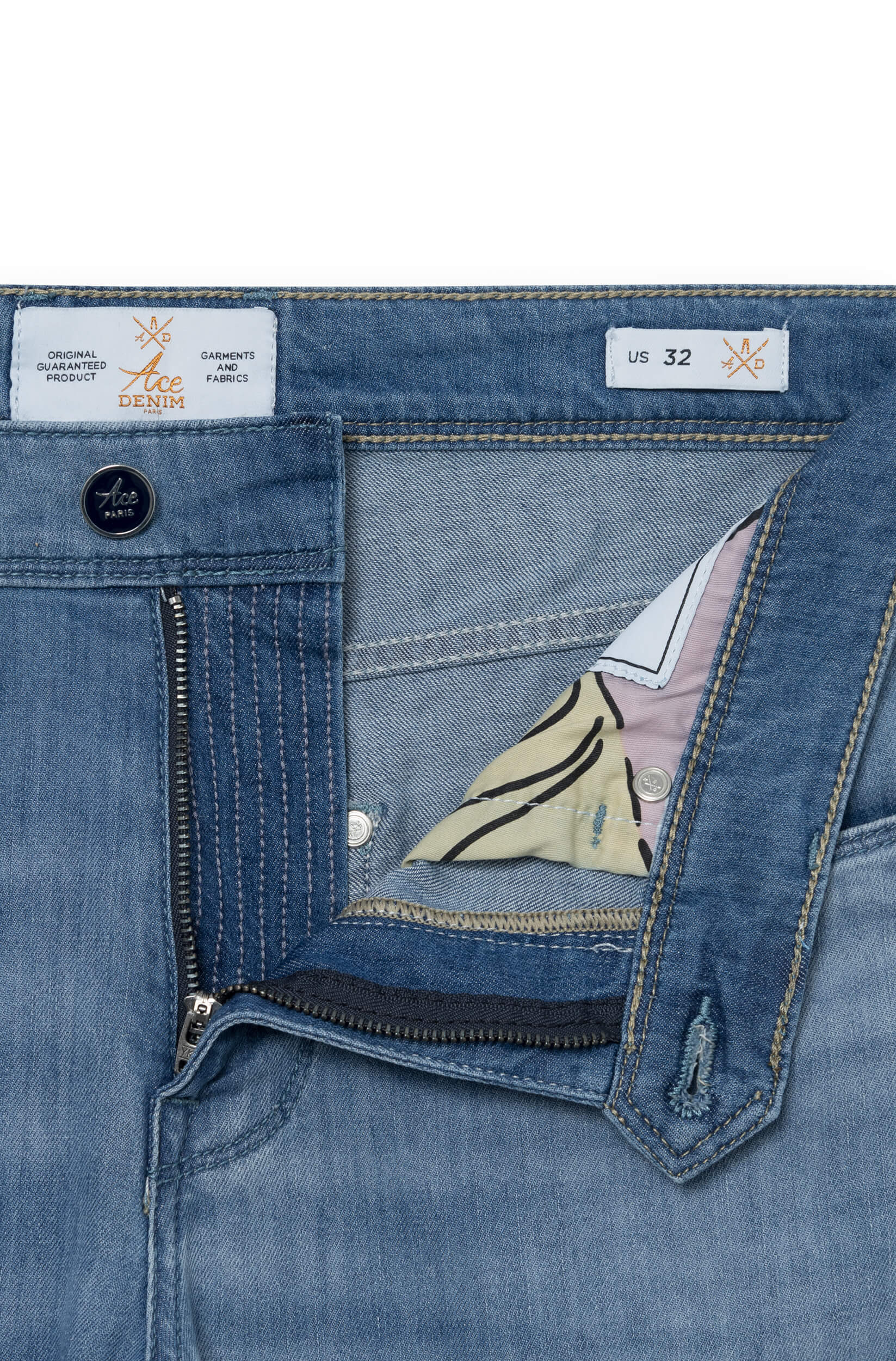 Zipper fly of the blue jeans