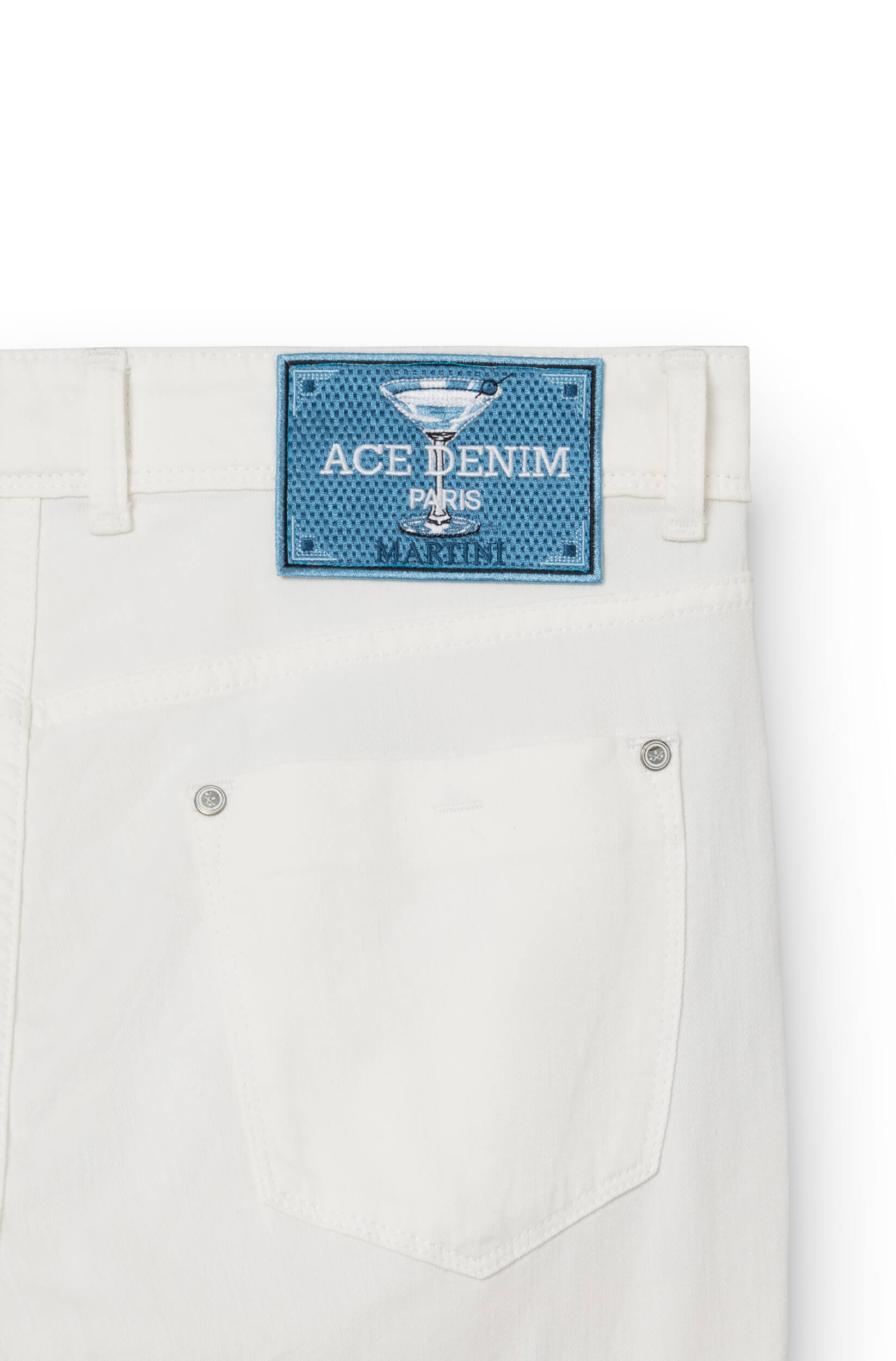 Patch with martini cocktail design on the back of the jeans