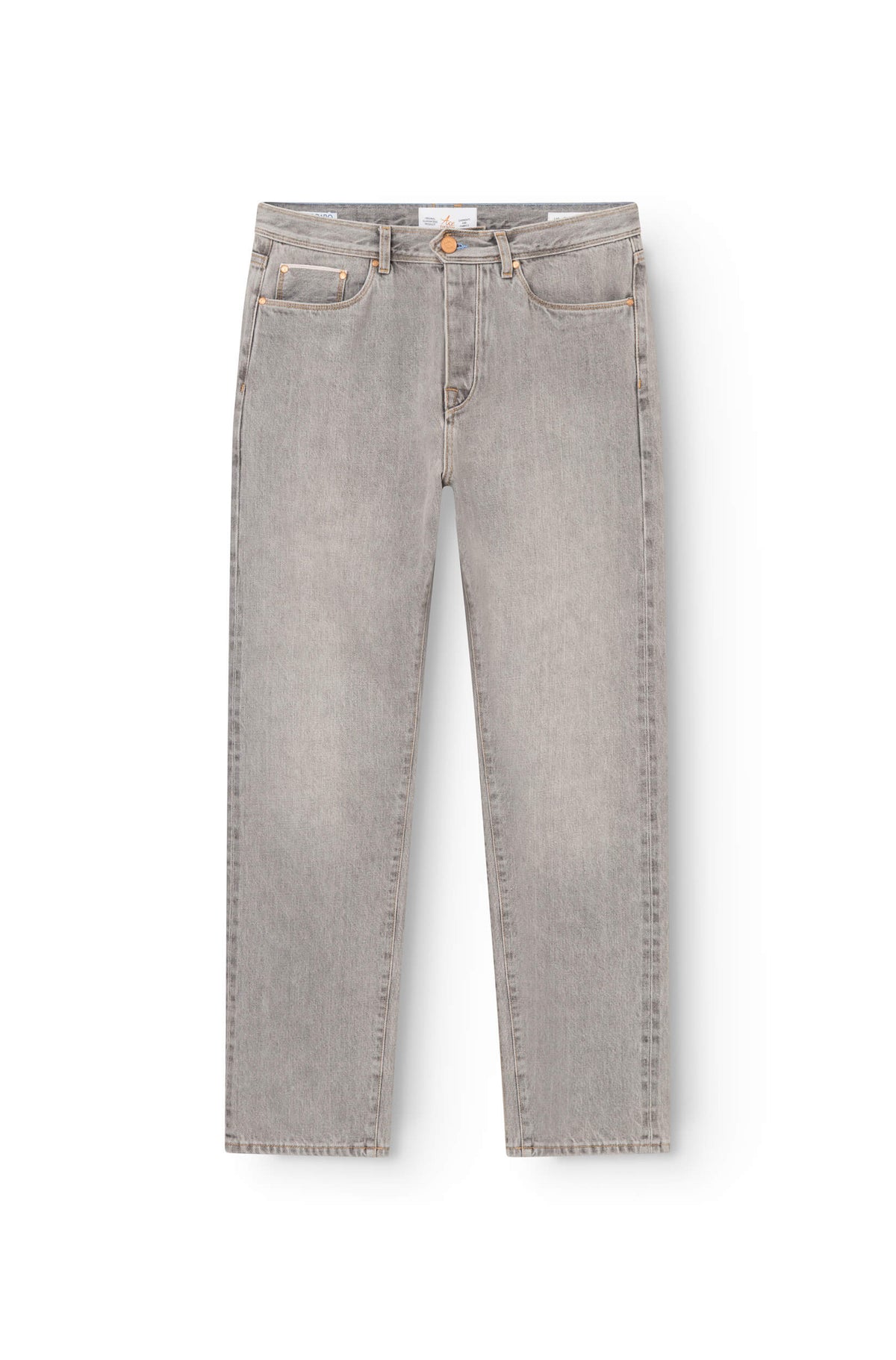 Jean droit homme selvedge Kurabo gris clair, vue de face — AD 53 Selvedge Ace Denim Paris