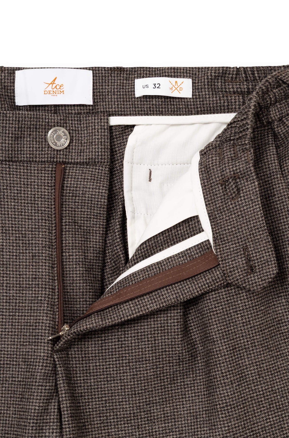 AD 47 - Straight-Leg Pleated Trousers in Brown Houndstooth Merino Wool