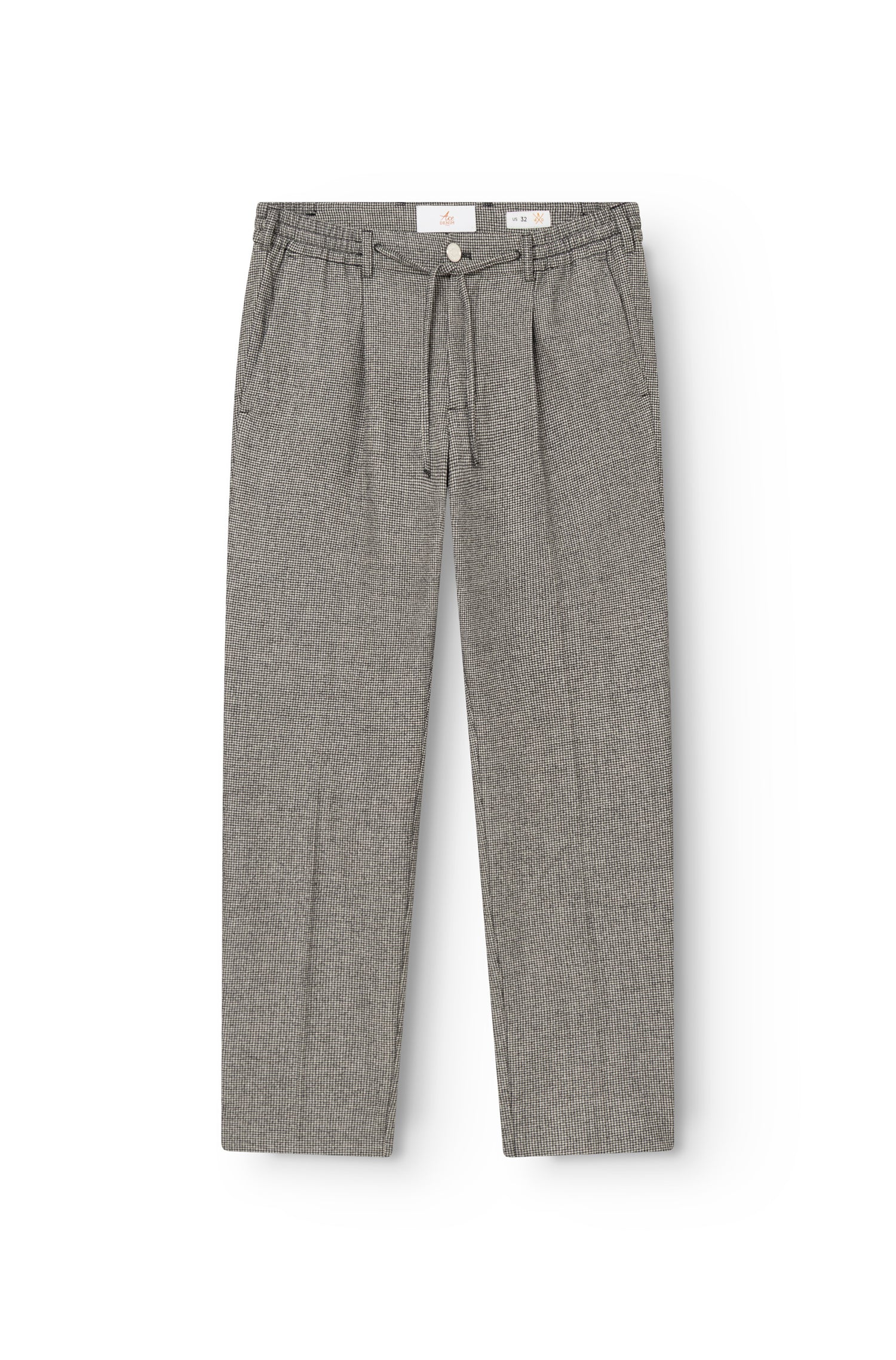 AD 47 - Straight-Leg Pleated Trousers in White Houndstooth Merino Wool