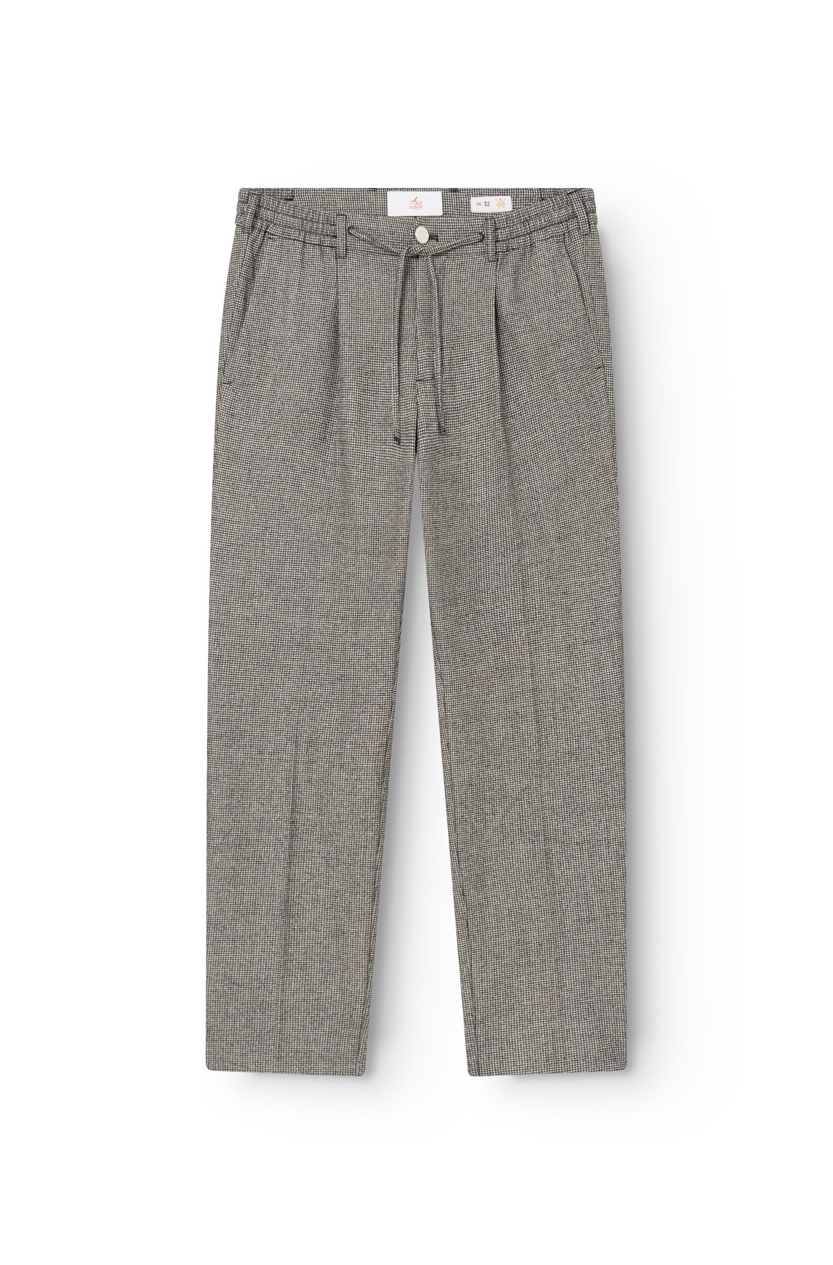 AD 47 - Straight-Leg Pleated Trousers in White Houndstooth Merino Wool