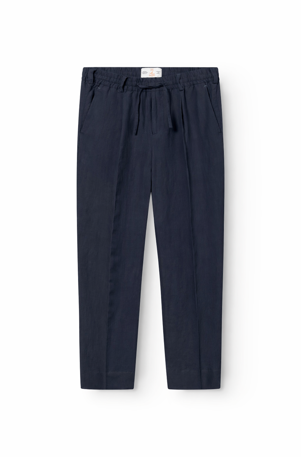 Pantalon homme lin marine coupe regular avec cordon amovible, vue de face — AD 187 Ace Denim Paris