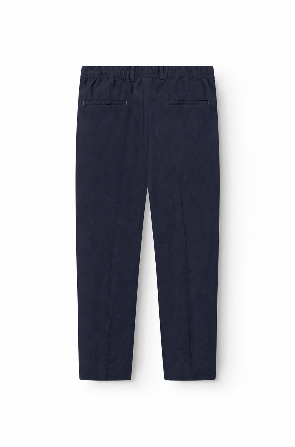 Vue arrière du pantalon homme lin marine avec poches passepoilées — AD 187 Ace Denim Paris