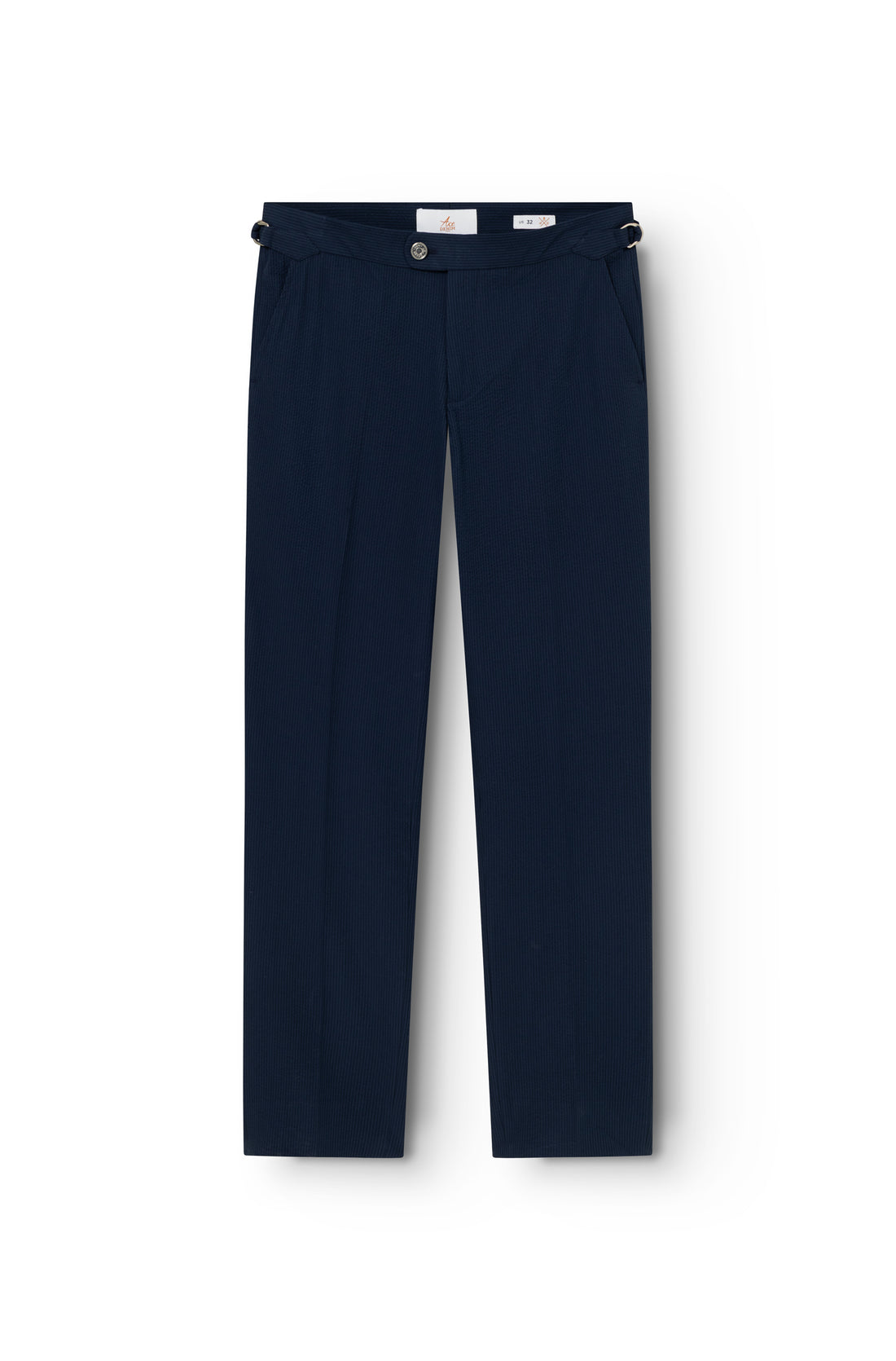 Herren-Seersucker-Hose in Marine, Tapered Fit, Vorderansicht — AD 52 Ace Denim Paris