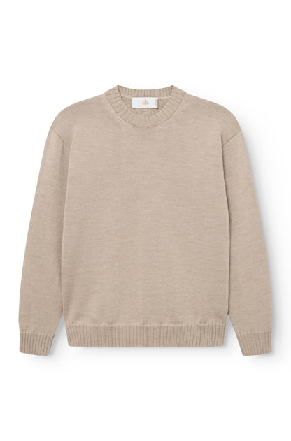 Beige merino wool crew neck sweater made in France
