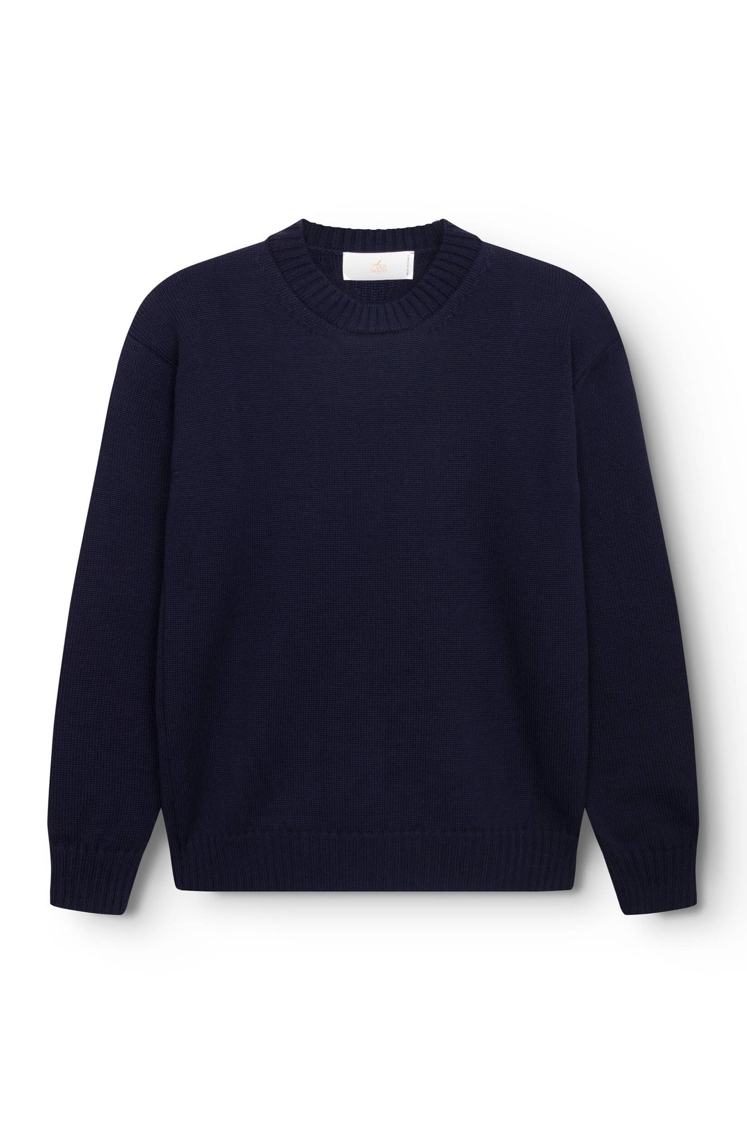 Navy blue round-neck sweater made of merino wool