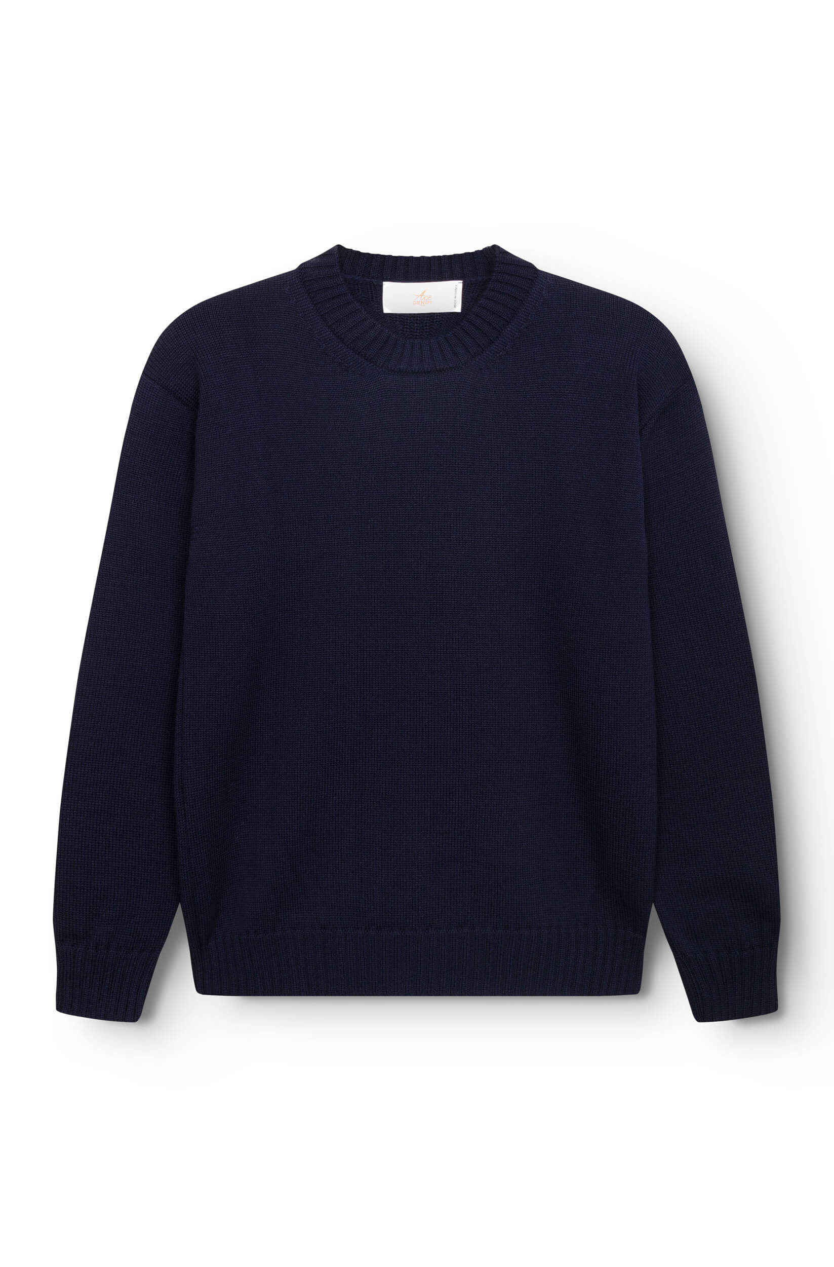 Navy blue round-neck sweater made of merino wool