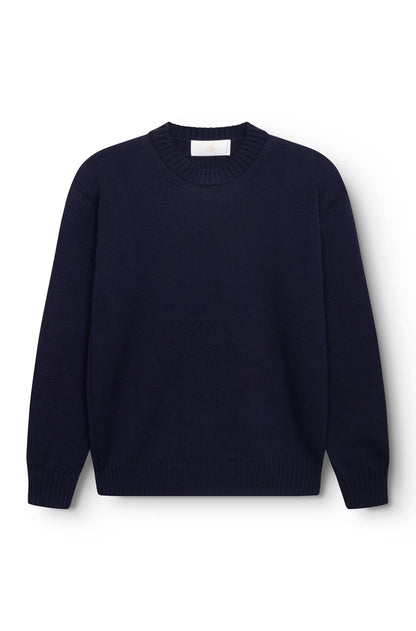 Navy blue round-neck sweater made of merino wool
