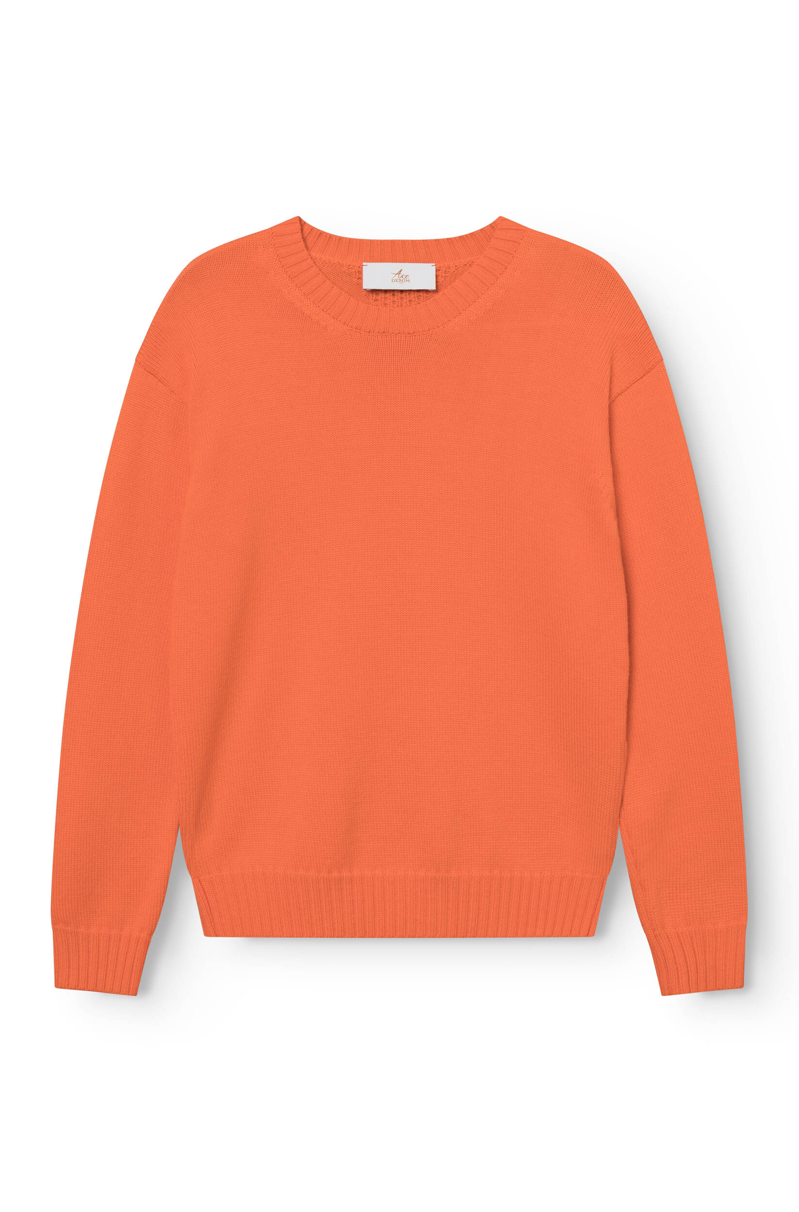 Orange round-neck merino wool sweater for men