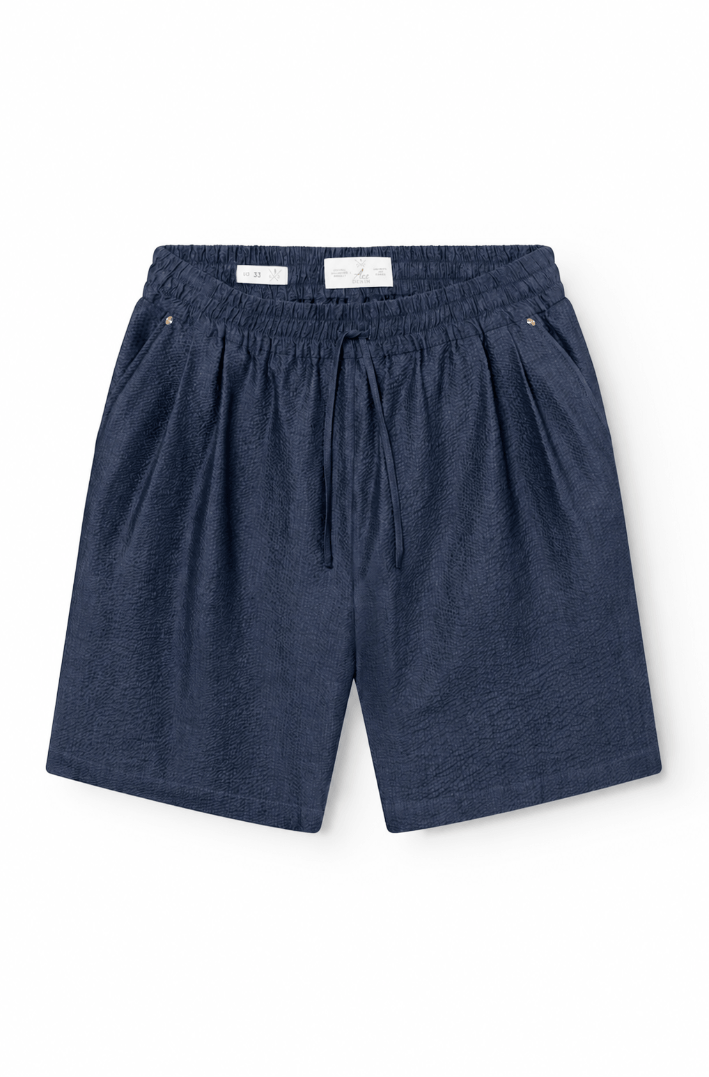 Short homme seersucker marine coupe regular, vue de face — AD 230 Ace Denim Paris