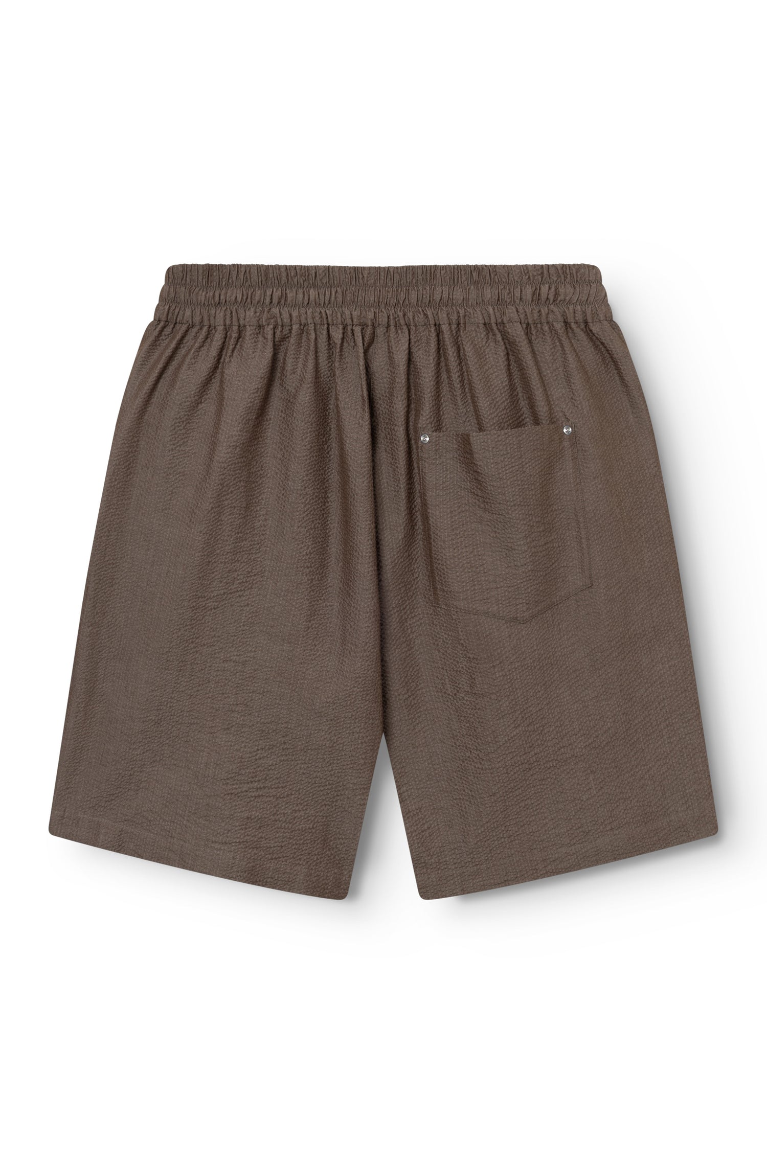 Vue arrière du short seersucker marron avec poche arrière plaquée — AD 230 Ace Denim Paris