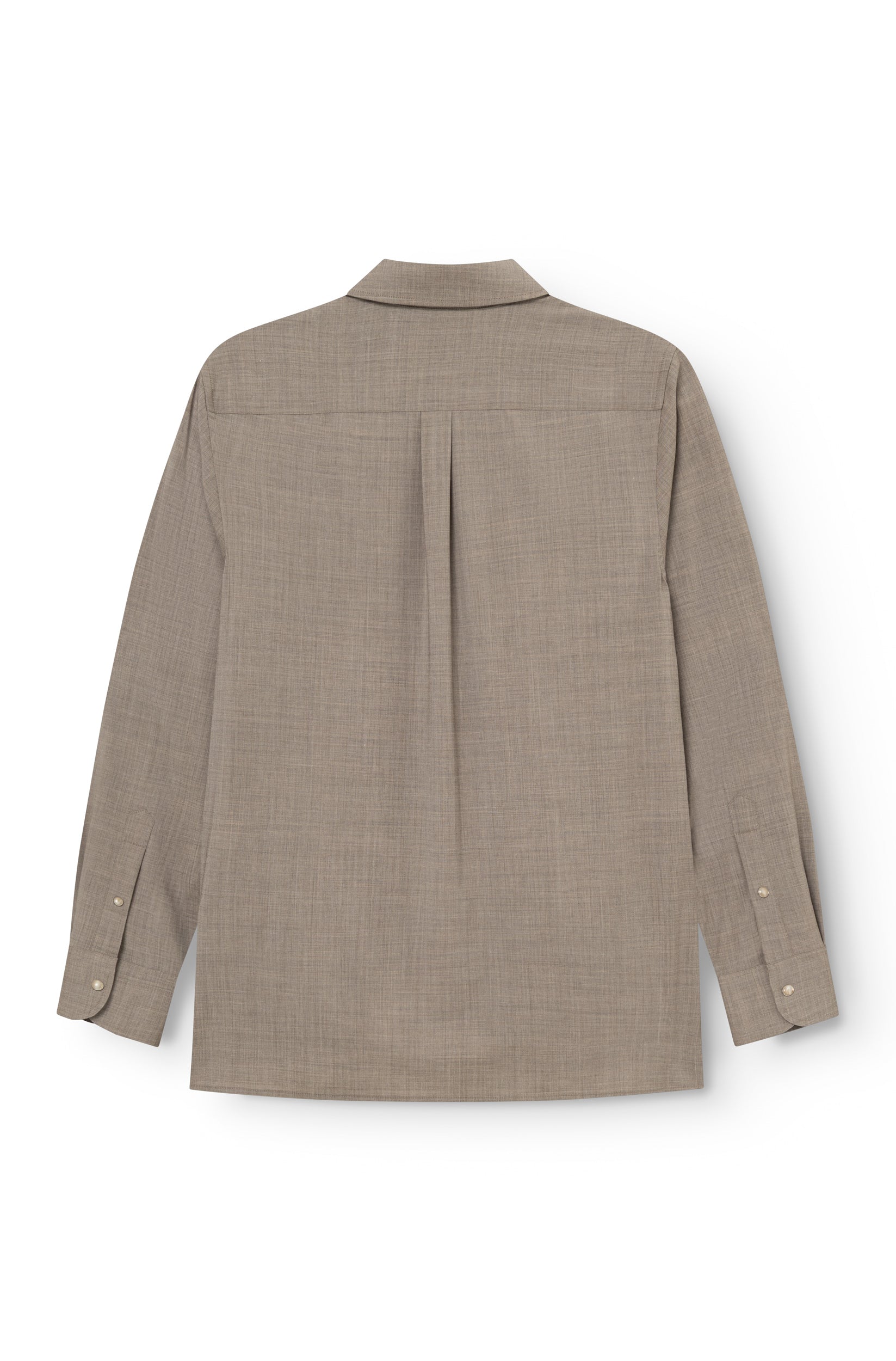 Rückansicht des Herren-Overshirts aus Kaltwolle in Beige mit mittlerer Rückenfalte — AD 82 Ace Denim Paris