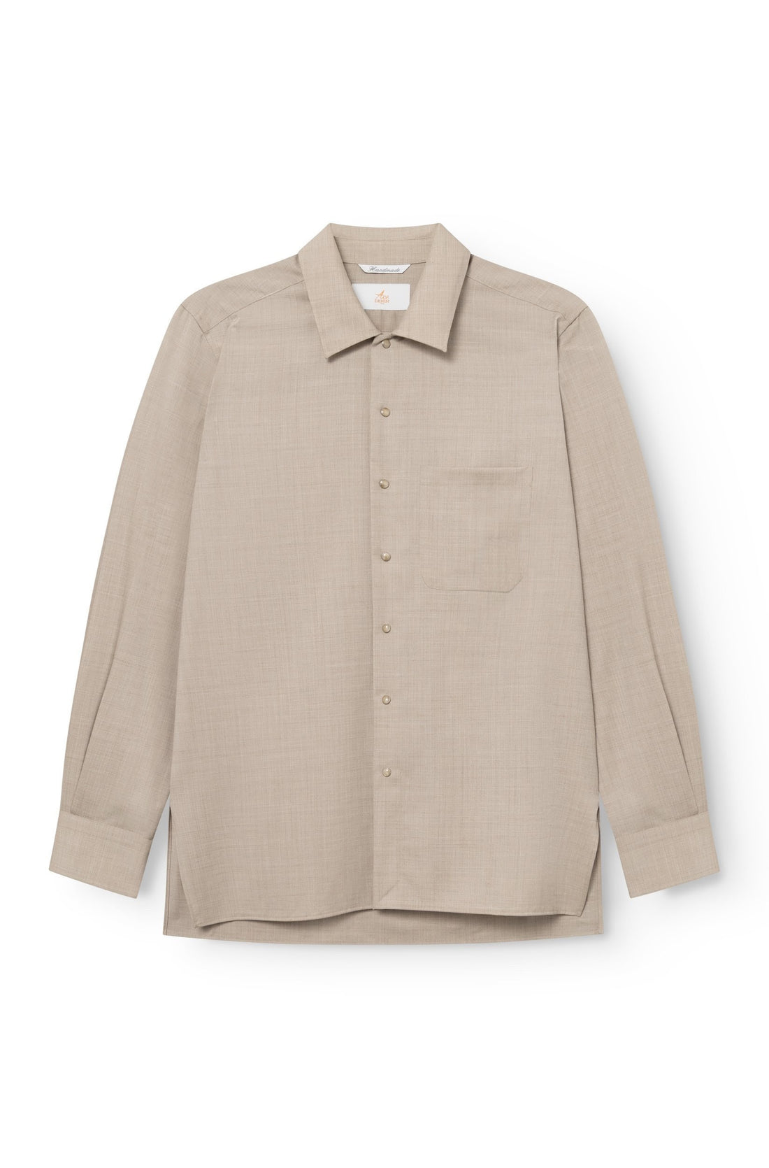 Sur-chemise homme laine froide beige coupe regular, vue de face — AD 82 Ace Denim Paris