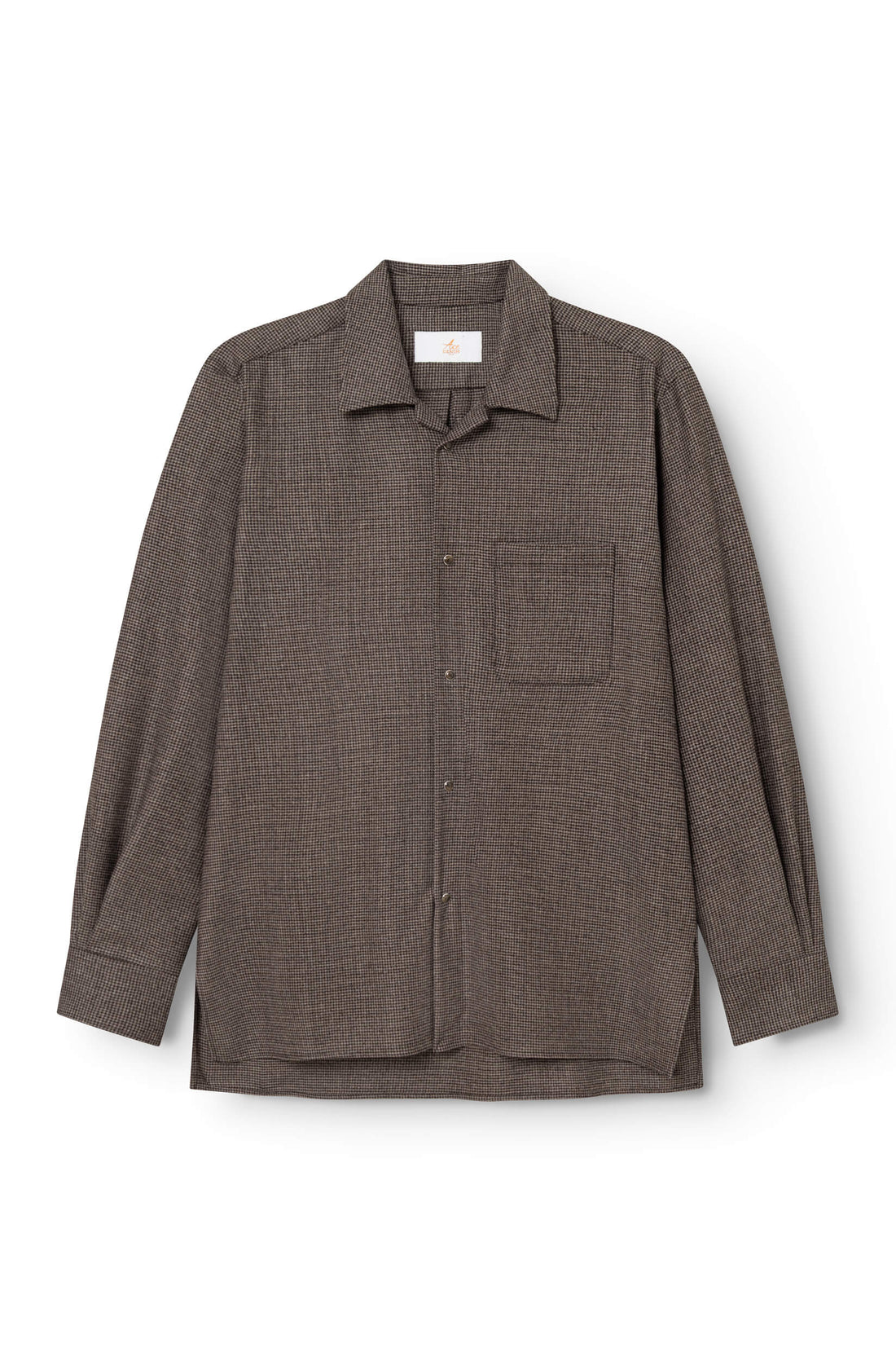 Surchemise en laine mérinos pied de poule marron AD 82 vue face — Ace Denim Paris