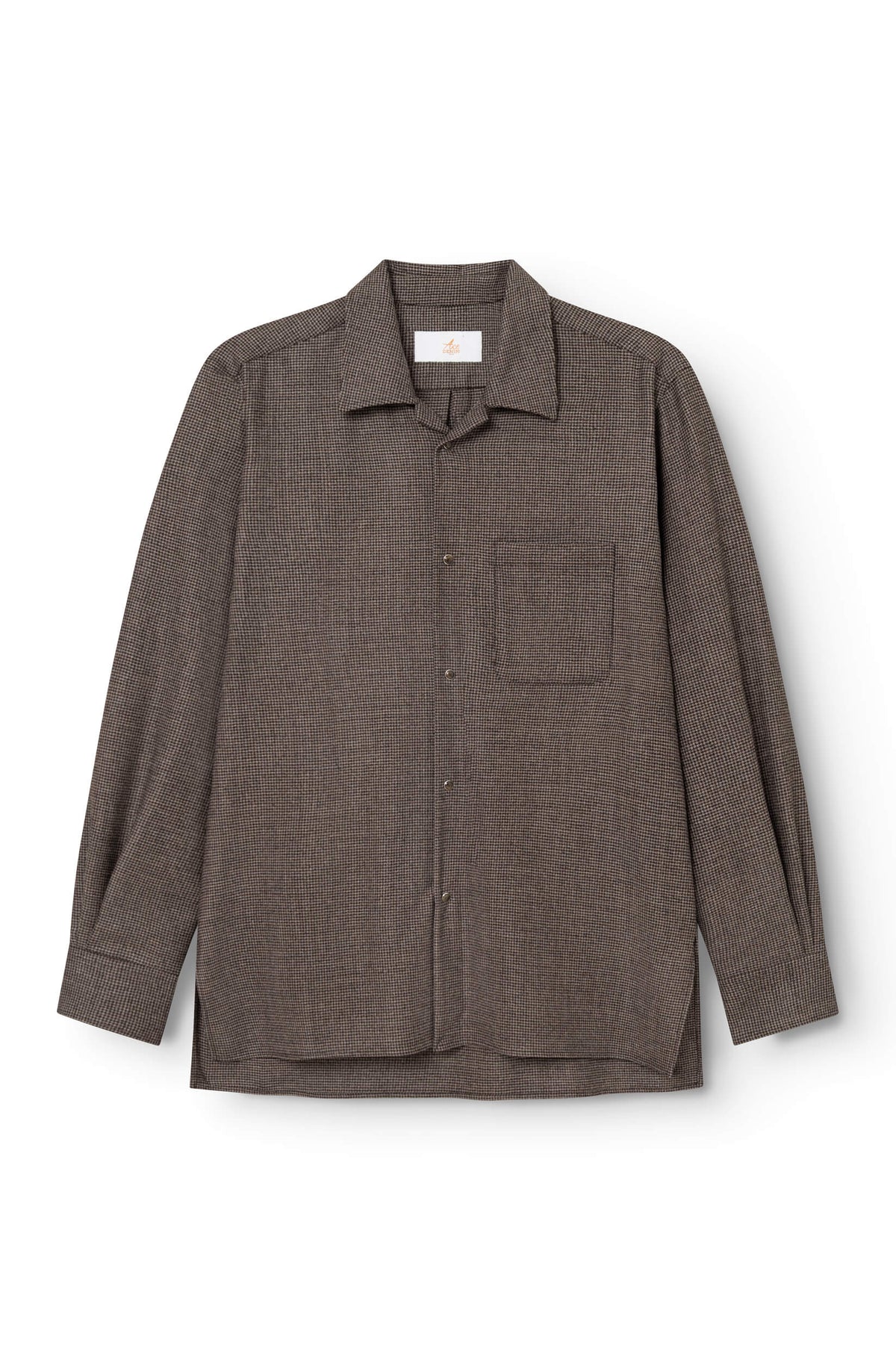 Surchemise en laine mérinos pied de poule marron AD 82 vue face — Ace Denim Paris