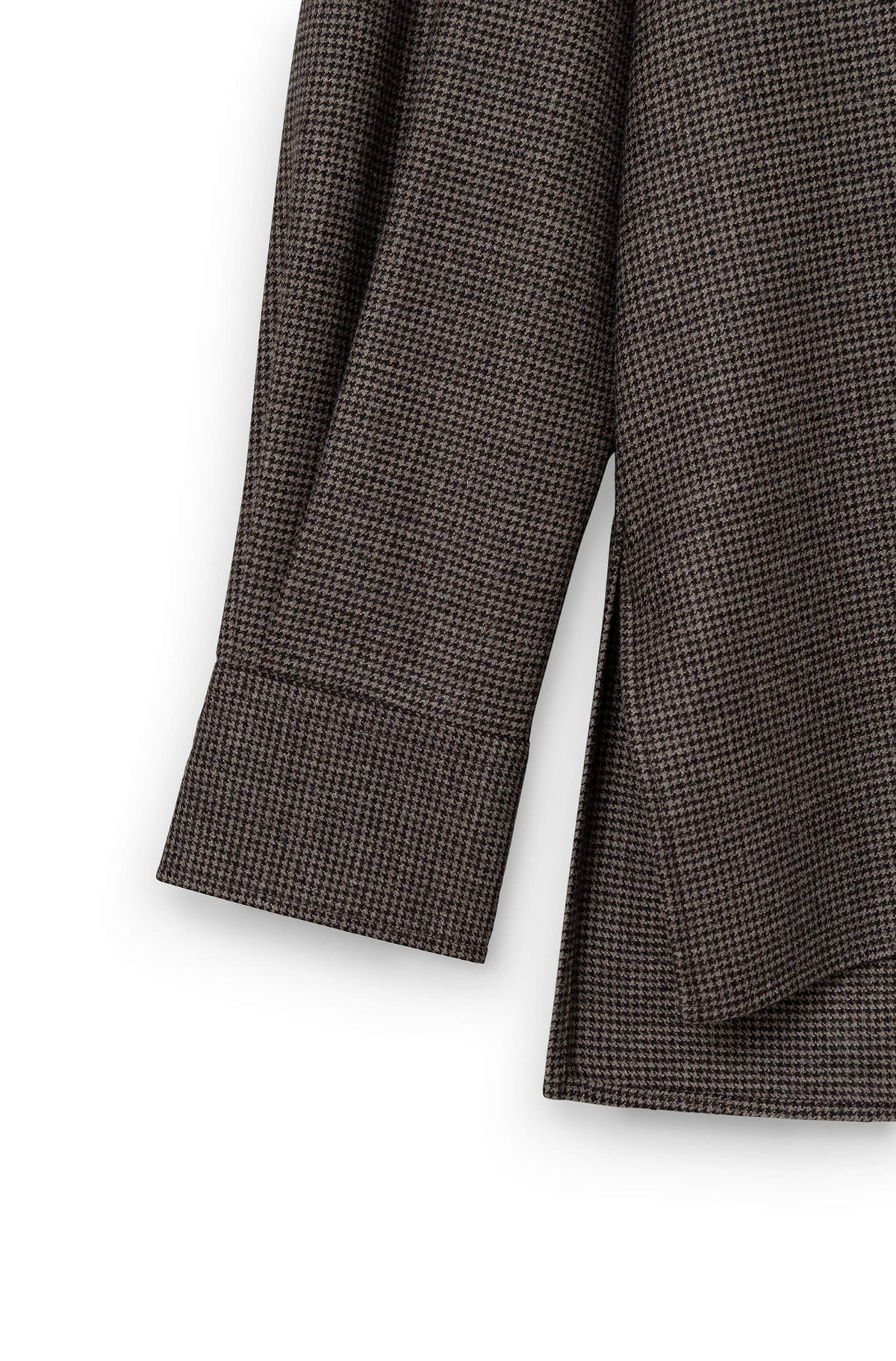 Surchemise en laine mérinos pied de poule marron AD 82 étiquette Loro Piana Jersely — Ace Denim Paris