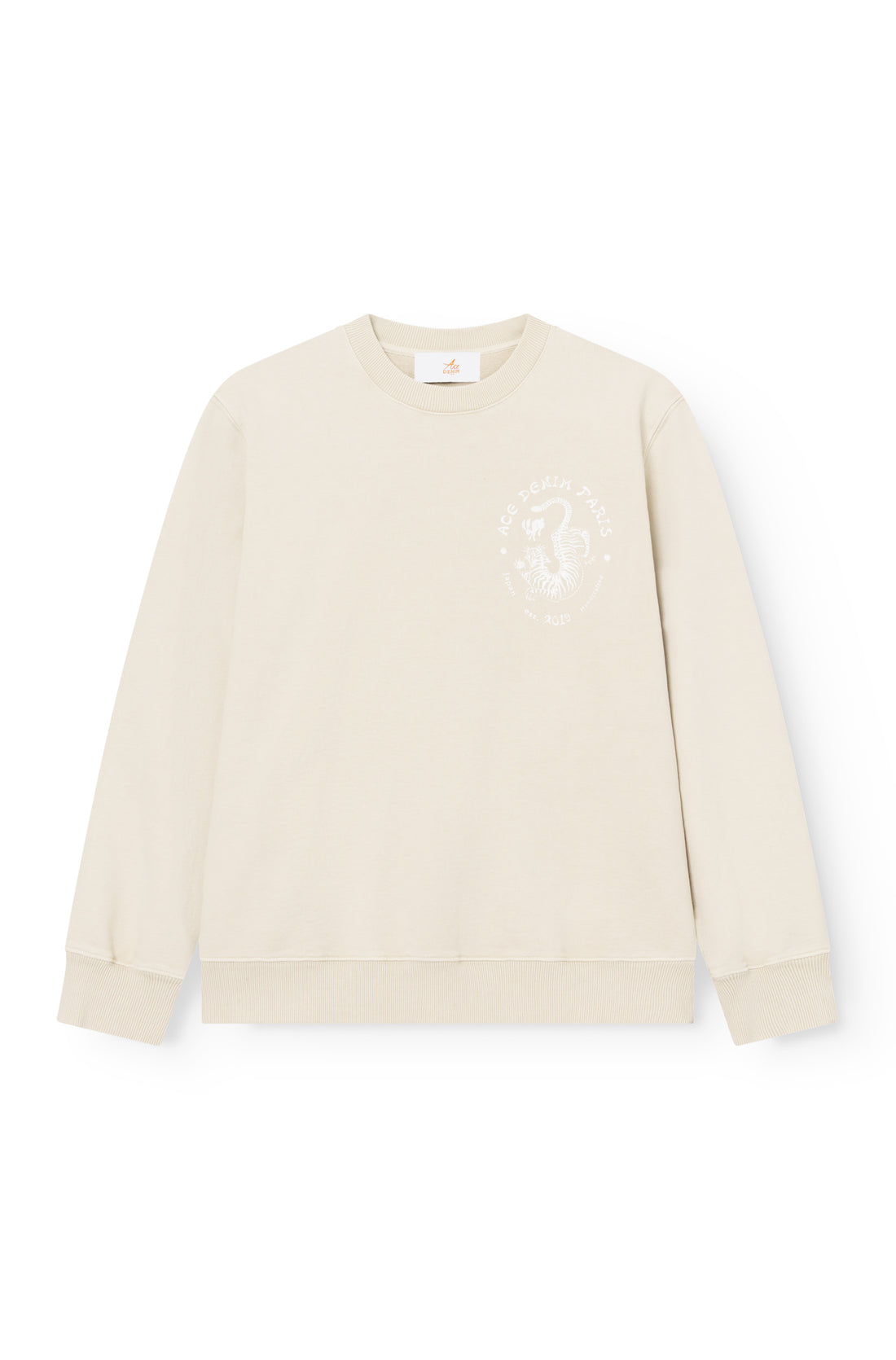 Sweat jersey Ace Beige vue face imprimé tigre — Ace Denim Paris