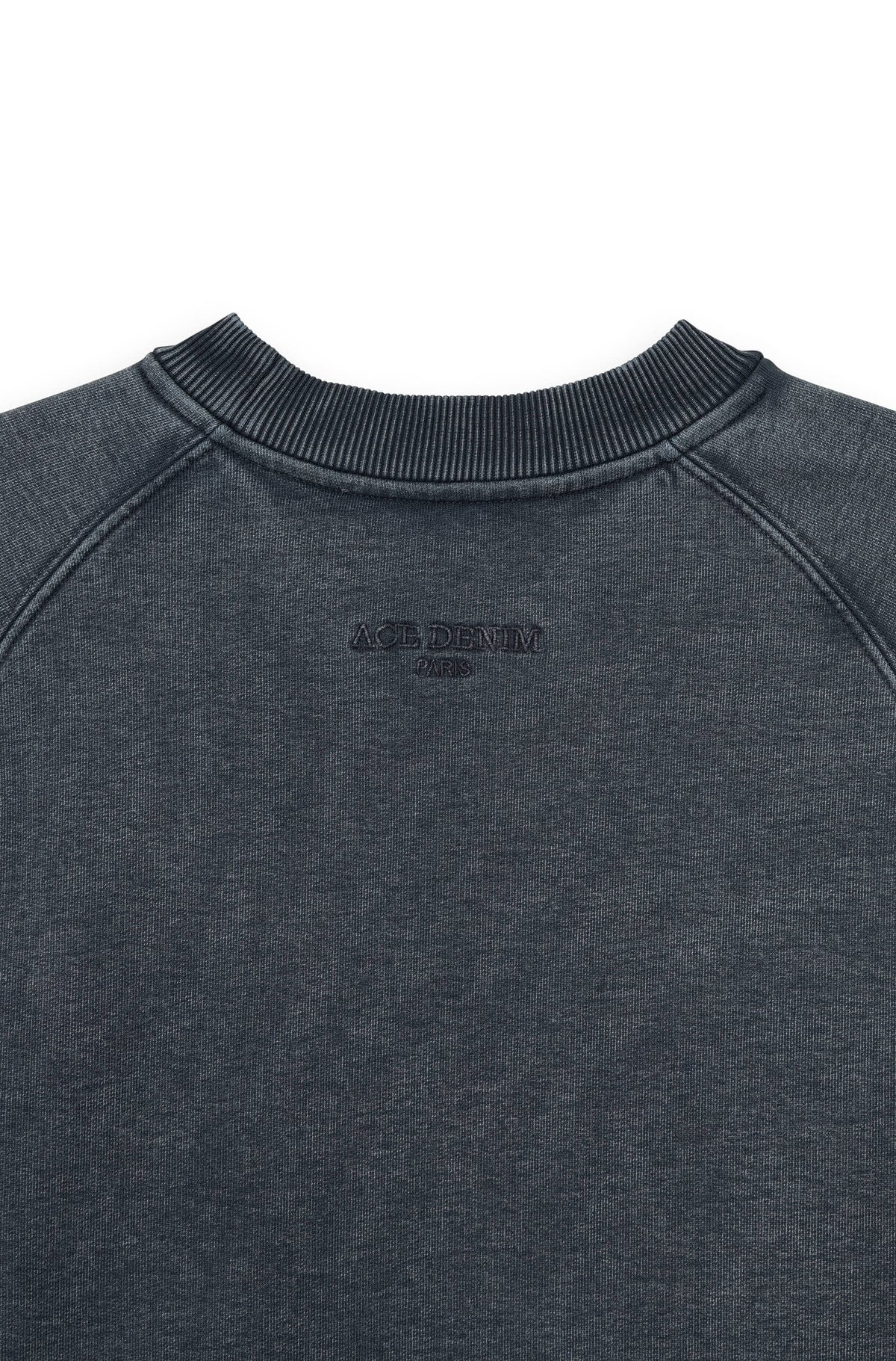 Marine Chiné jersey sweatshirt detail of tone-on-tone Ace Denim Paris embroidered logo on back — Ace Denim Paris
