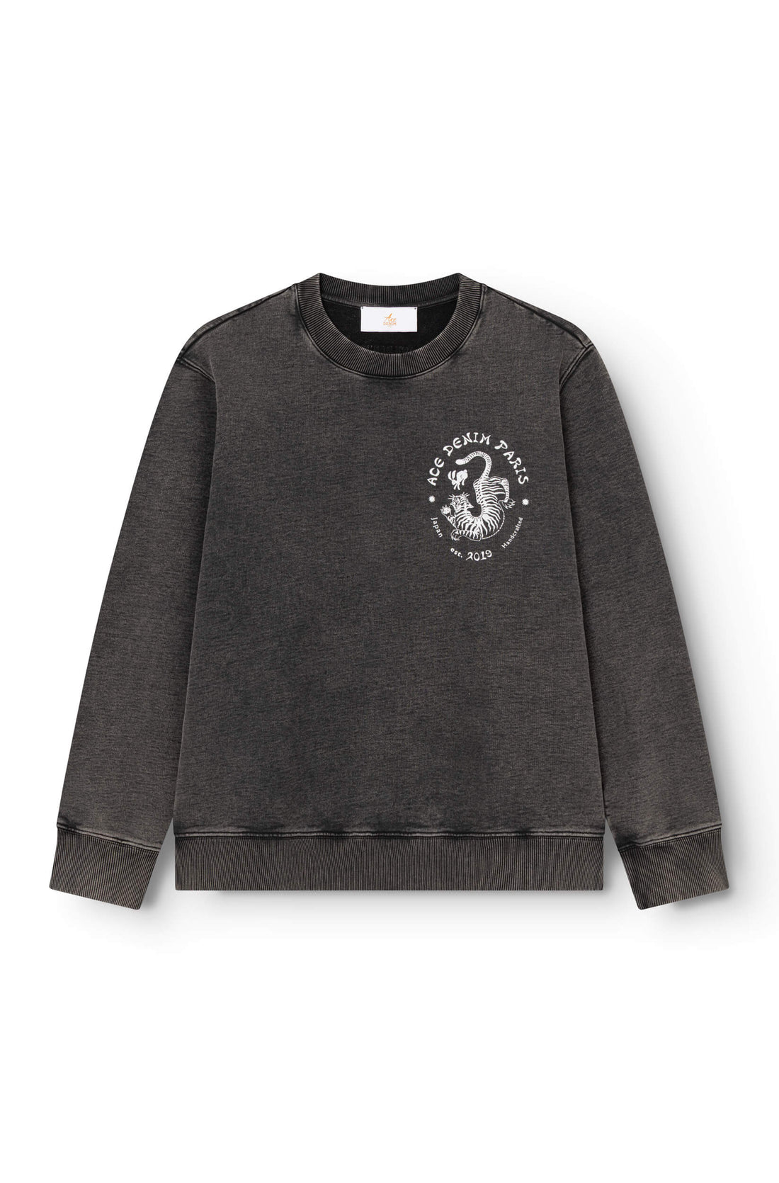 Sweat jersey Ace Noir vue face imprimé tigre — Ace Denim Paris