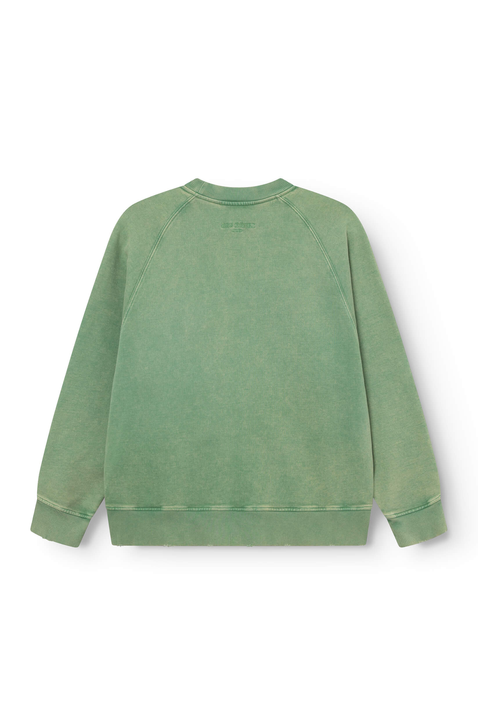 Back view of the green cotton sweatshirt dyed by hand with the phrase "life is too short, do whatever the f*** you want"