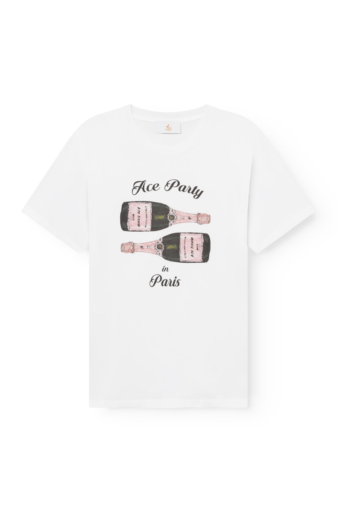 T-shirt homme blanc coupe ample print Ace Party in Paris champagne rosé — AD 94 Ace Denim Paris