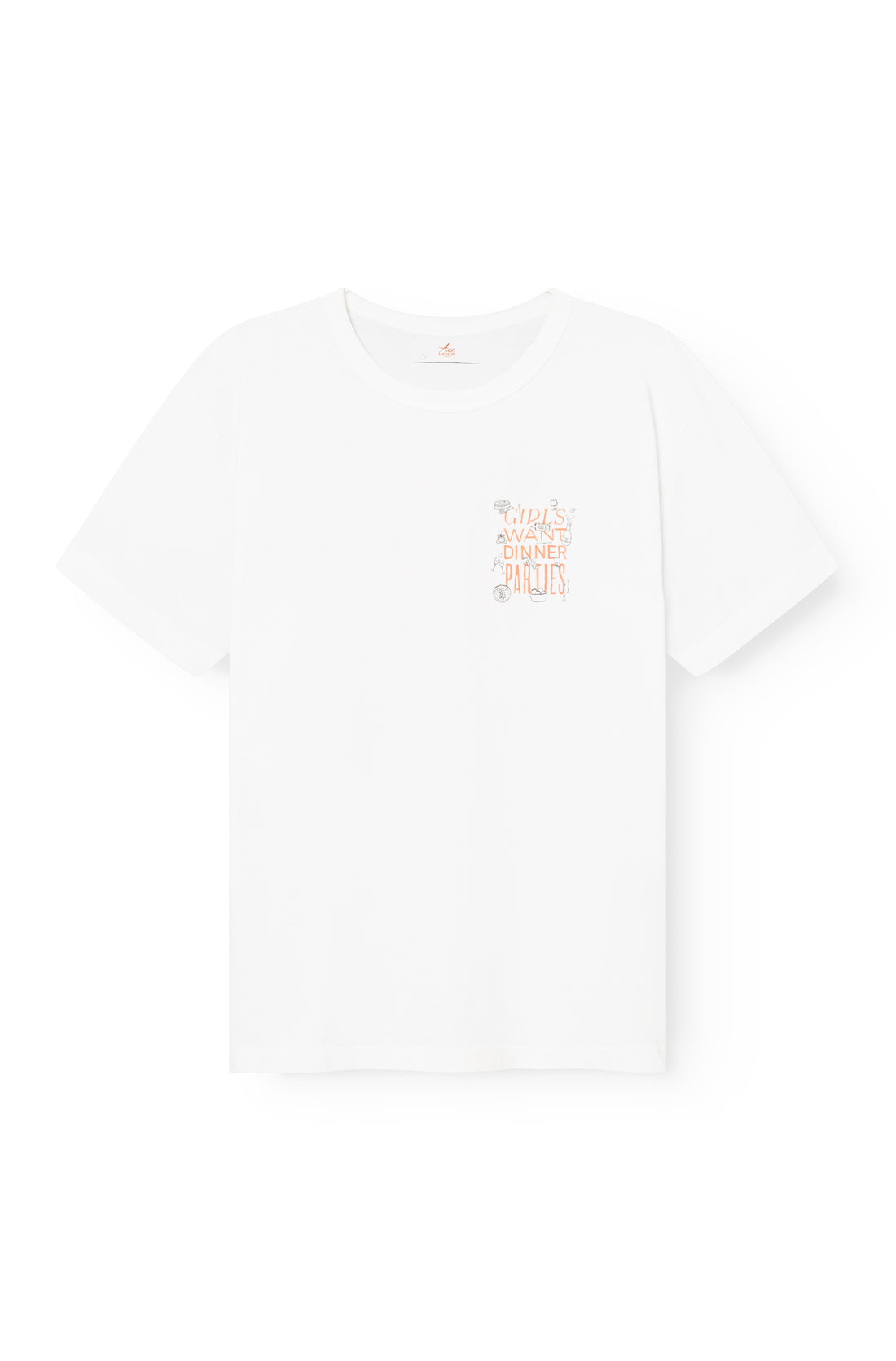 T-shirt blanc coupe oversize, illustration Girls Want Dinner Parties sur la poitrine, Ace Denim Paris