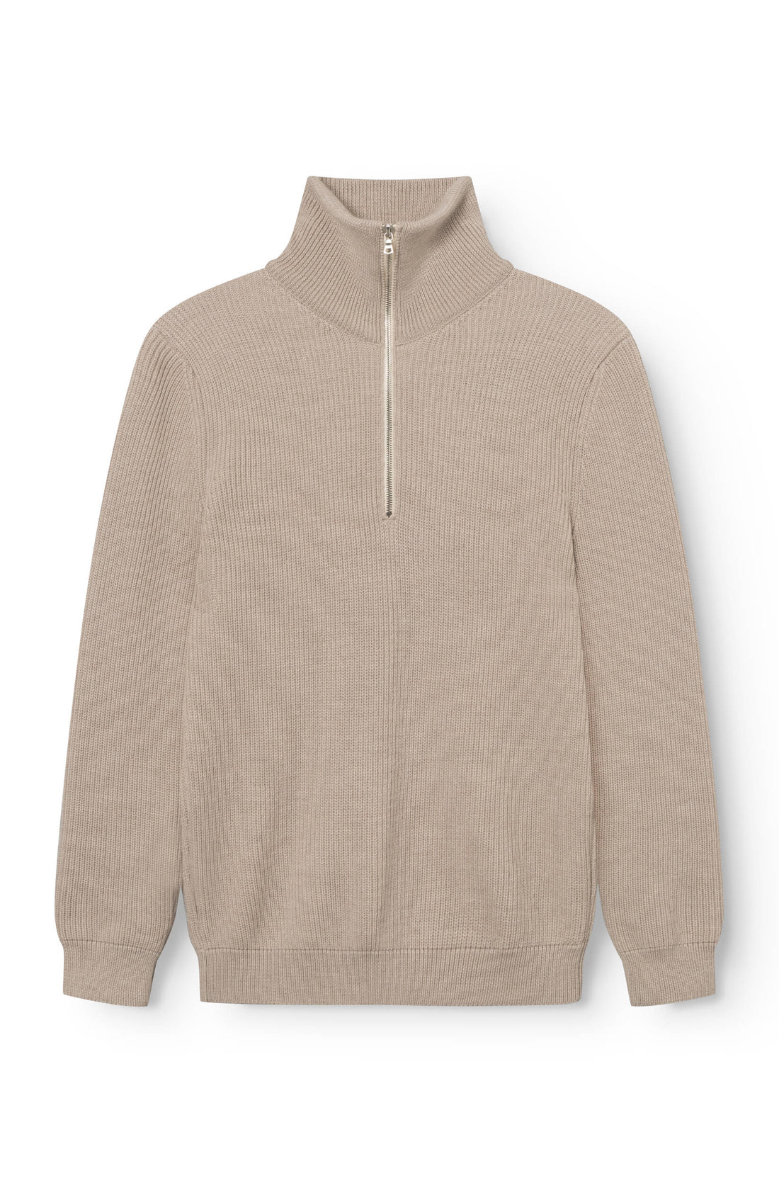 Pull Col Zippé Laine Beige vue face, zip fermé — Ace Denim Paris